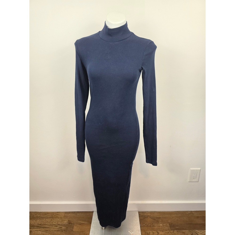 Prairie Underground Navy Blue Organic Cotton Ribbed Mock Neck Maxi Dress Small